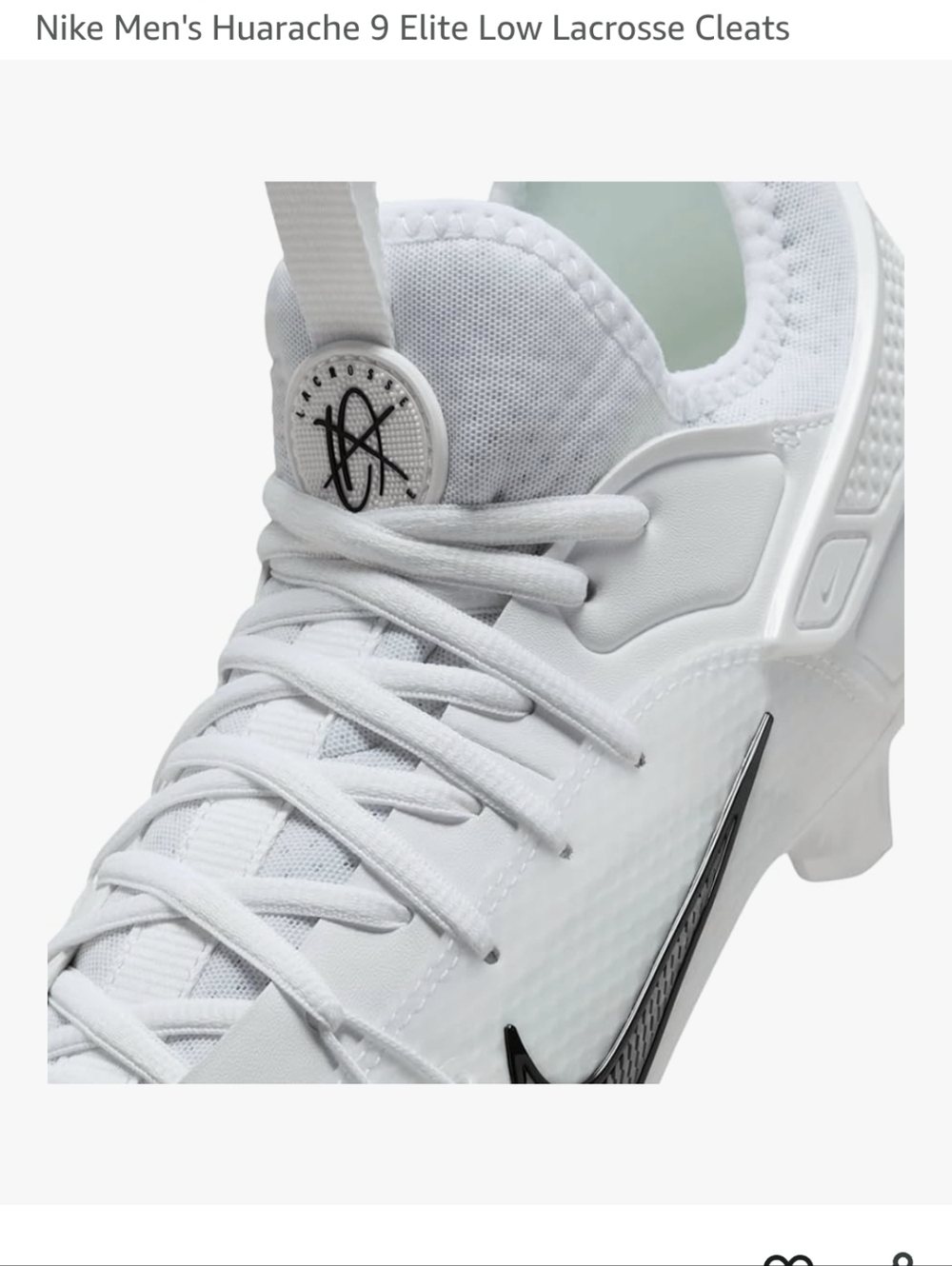Nike White Huarache 6 Elite Low Lacrosse Cleat - White/Black - Picture 6 of 15
